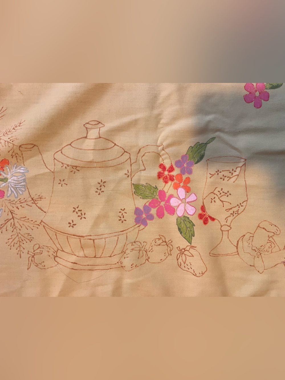 Vintage Floral and Mushroom 1960’s Tablecloth